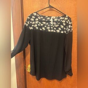 Collection B Black and White Elephant Blouse